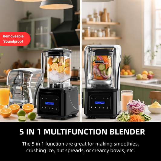 AIZYO Professional Commercial Blender for Kitchen, Heavy Duty Quiet Shield, 2200W Motor, 6 Food Grade Blade, 60 Oz Pitcher, 5 in 1 Functions Countertop Blender for Ice Crush, Smoothies, Shakes, Spreads