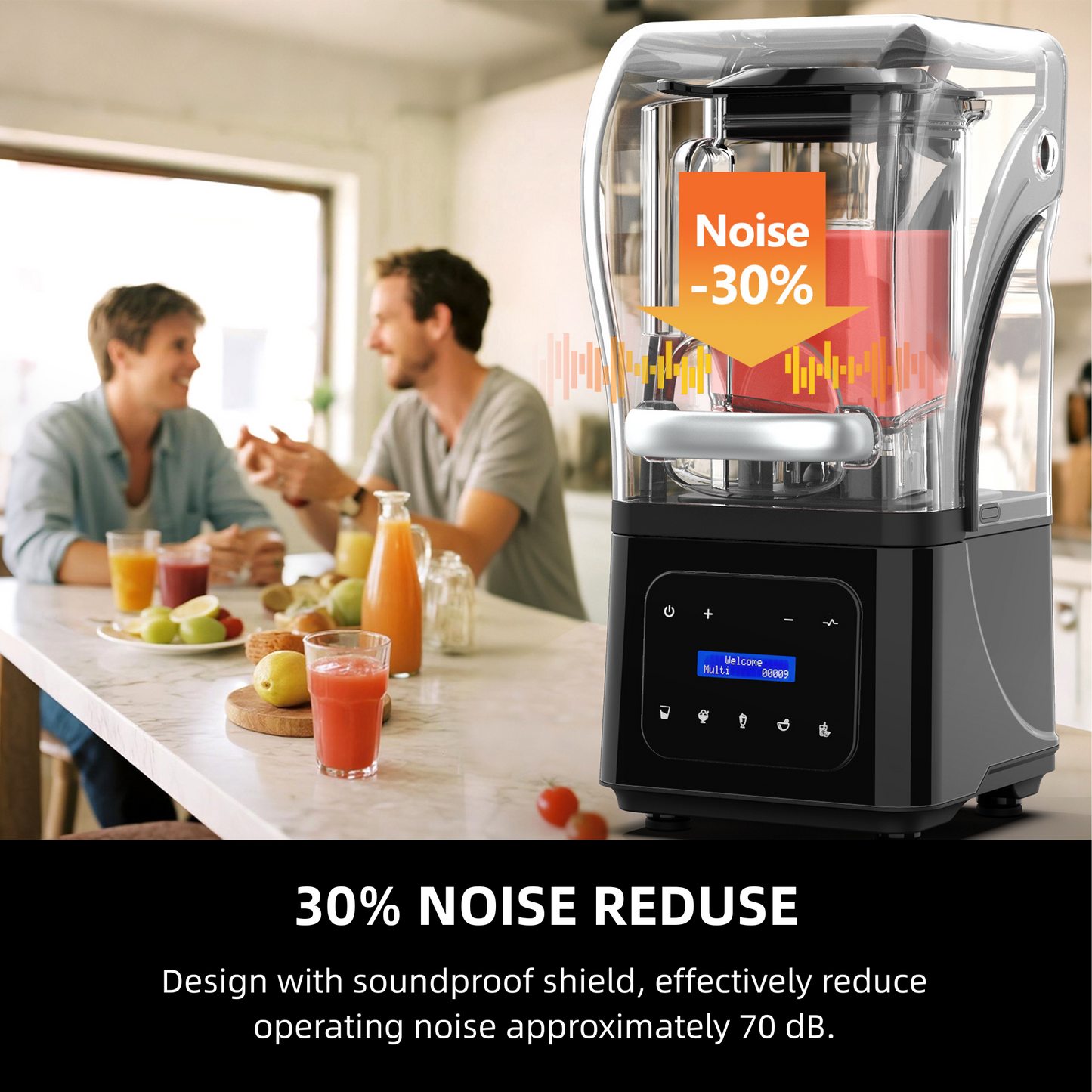 AIZYO Professional Commercial Blender for Kitchen, Heavy Duty Quiet Shield, 2200W Motor, 6 Food Grade Blade, 60 Oz Pitcher, 5 in 1 Functions Countertop Blender for Ice Crush, Smoothies, Shakes, Spreads