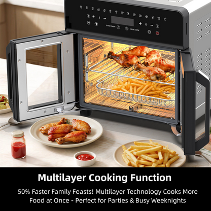 AZIYO Air Fryer Toaster Oven Combo, 24 QT Fench Door Countertop Toaster Oven, 360 Degree Air Flow, 15 Cooking Functions, Digital Controls, 13 Accessories Included, Non-toxic Food Grade Stainless Steel