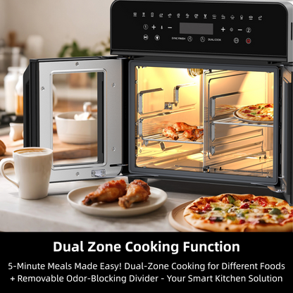 AZIYO Air Fryer Toaster Oven Combo, 24 QT Fench Door Countertop Toaster Oven, 360 Degree Air Flow, 15 Cooking Functions, Digital Controls, 13 Accessories Included, Non-toxic Food Grade Stainless Steel