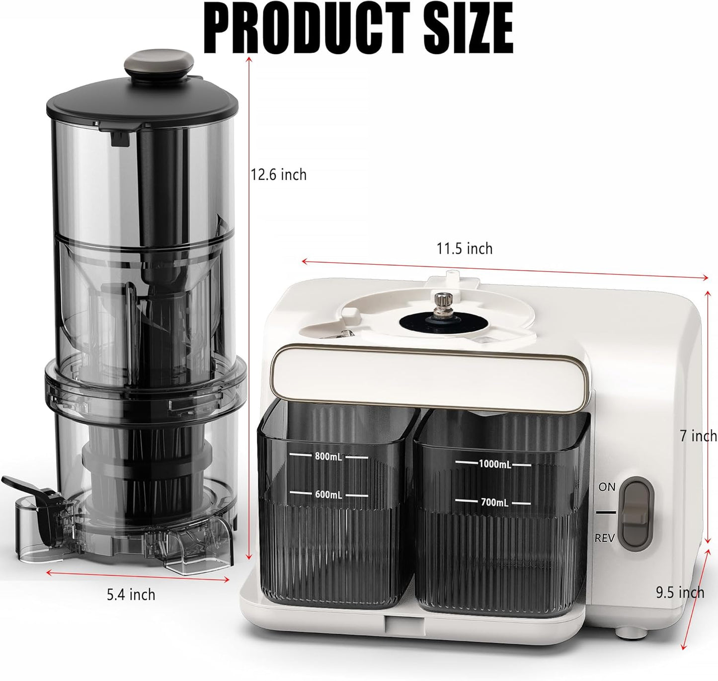 AIZIYO Cold Press Juicer, 99% Juice Yield, 5.4" Wide Feed Chute, 200W Quiet Motor, BPA Free, Automatic Pulp Separation, Slow Masticating Juicer Machine for Whole Fruits & Vegetables, Easy to Clean & Assemble