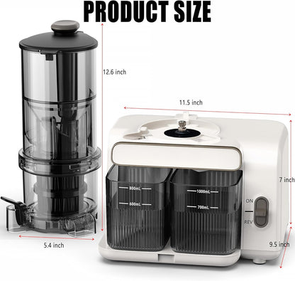 AIZIYO Cold Press Juicer, 99% Juice Yield, 5.4" Wide Feed Chute, 200W Quiet Motor, BPA Free, Automatic Pulp Separation, Slow Masticating Juicer Machine for Whole Fruits & Vegetables, Easy to Clean & Assemble