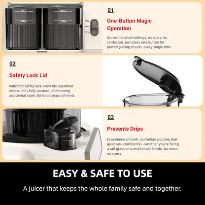 AIZIYO Cold Press Juicer, 99% Juice Yield, 5.4" Wide Feed Chute, 200W Quiet Motor, BPA Free, Automatic Pulp Separation, Slow Masticating Juicer Machine for Whole Fruits & Vegetables, Easy to Clean & Assemble