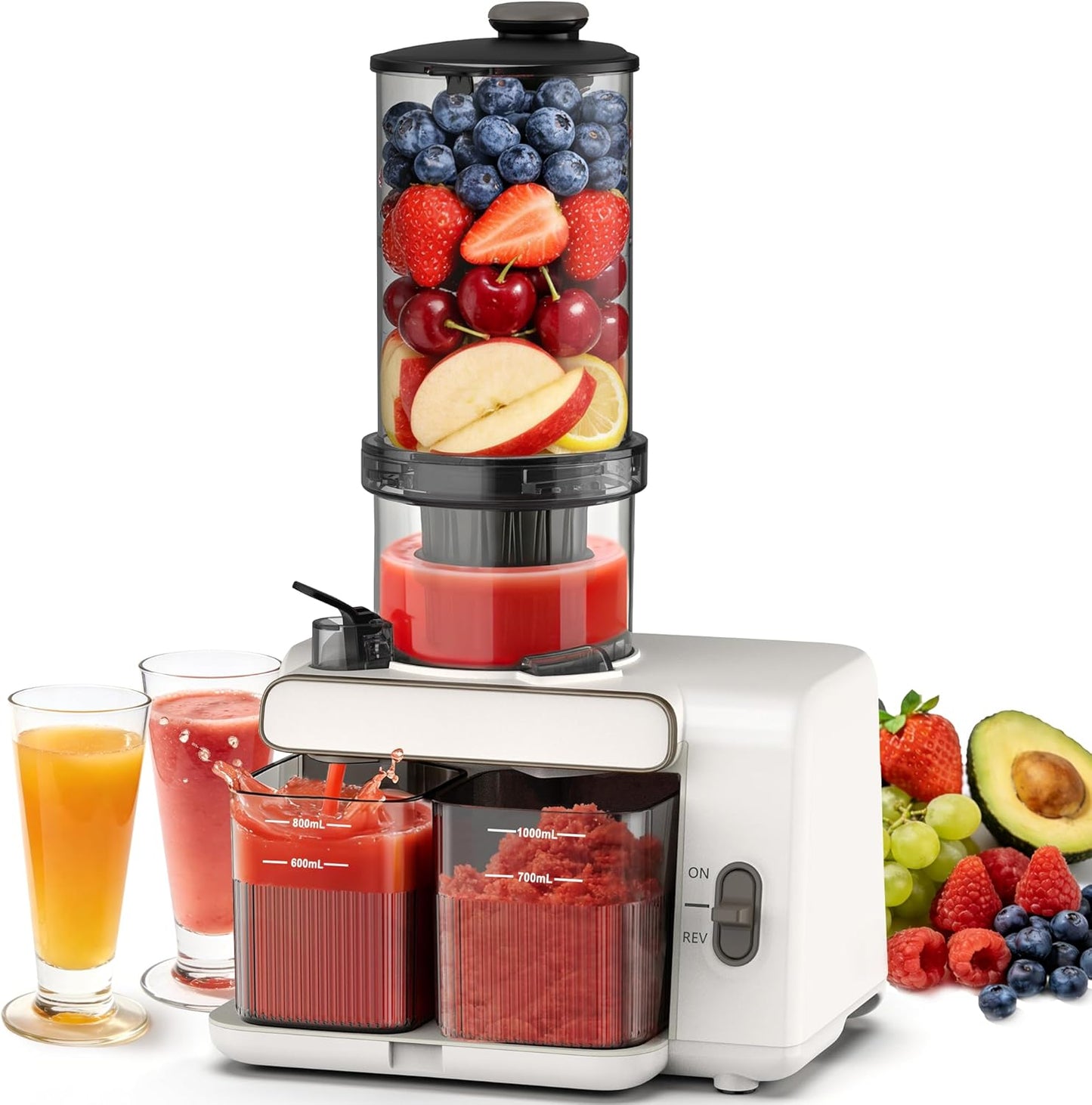 AIZIYO Cold Press Juicer, 99% Juice Yield, 5.4" Wide Feed Chute, 200W Quiet Motor, BPA Free, Automatic Pulp Separation, Slow Masticating Juicer Machine for Whole Fruits & Vegetables, Easy to Clean & Assemble