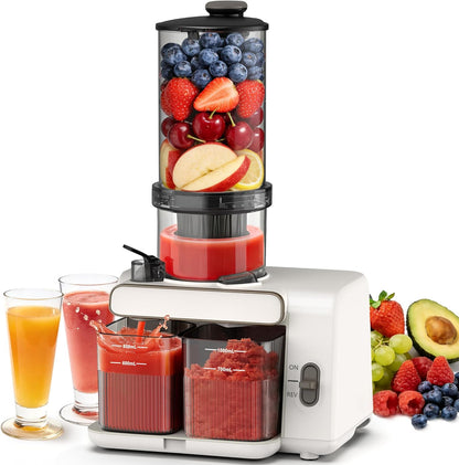 AIZIYO Cold Press Juicer, 99% Juice Yield, 5.4" Wide Feed Chute, 200W Quiet Motor, BPA Free, Automatic Pulp Separation, Slow Masticating Juicer Machine for Whole Fruits & Vegetables, Easy to Clean & Assemble