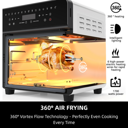 AZIYO Air Fryer Toaster Oven Combo, 24 QT Fench Door Countertop Toaster Oven, 360 Degree Air Flow, 15 Cooking Functions, Digital Controls, 13 Accessories Included, Non-toxic Food Grade Stainless Steel