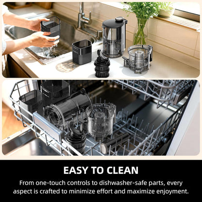 AIZIYO Cold Press Juicer, 99% Juice Yield, 5.4" Wide Feed Chute, 200W Quiet Motor, BPA Free, Automatic Pulp Separation, Slow Masticating Juicer Machine for Whole Fruits & Vegetables, Easy to Clean & Assemble