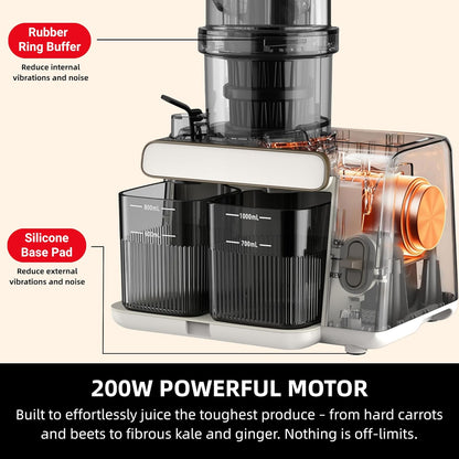 AIZIYO Cold Press Juicer, 99% Juice Yield, 5.4" Wide Feed Chute, 200W Quiet Motor, BPA Free, Automatic Pulp Separation, Slow Masticating Juicer Machine for Whole Fruits & Vegetables, Easy to Clean & Assemble