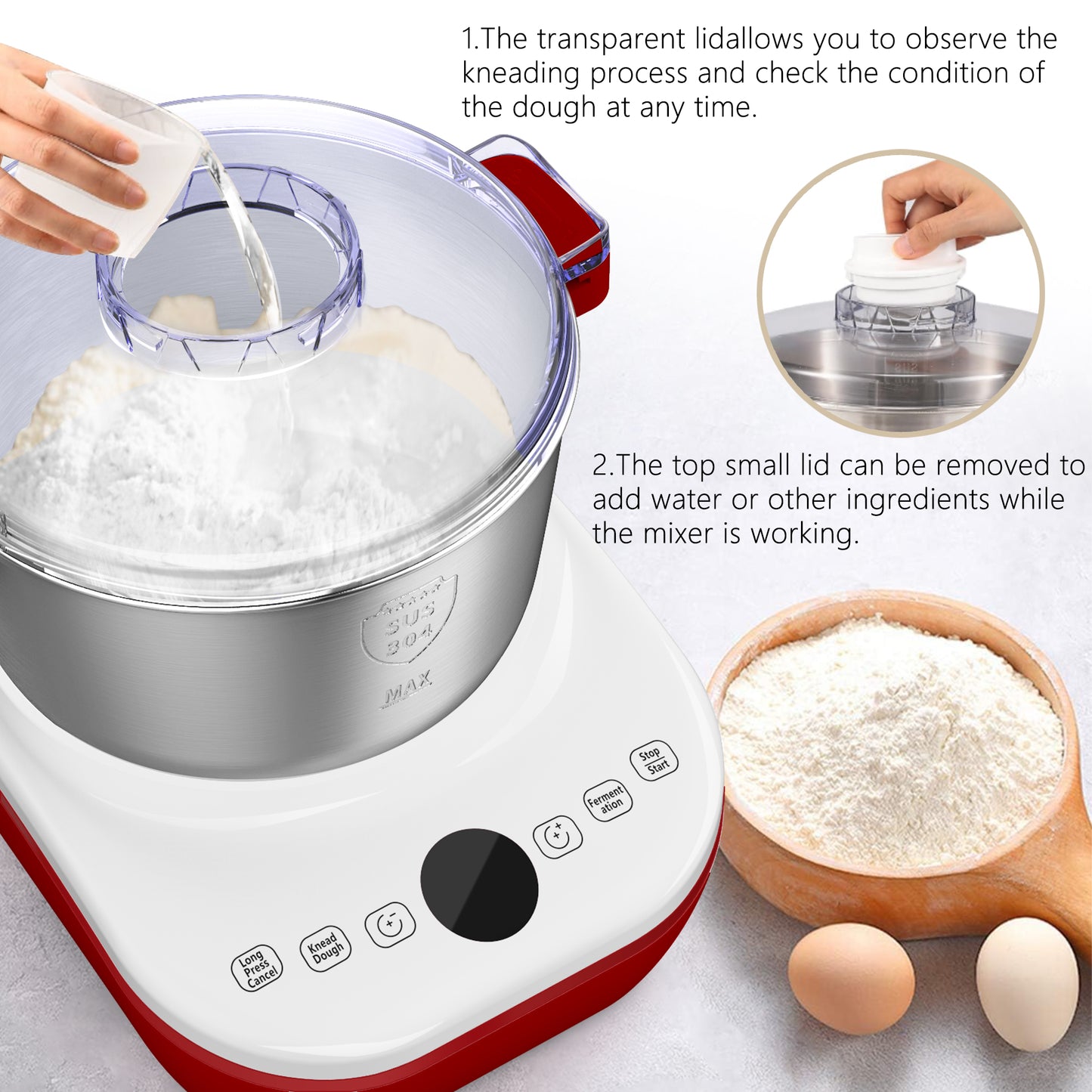 AIZIYO DoughChief, 5.3 & 7.4 QT Dough Mixer, Dough Maker with Ferment Function, Touch Panel Control, 304 Stainless Steel Bowl, Removeable lid, Dough Proofing Box for Pizza, Bread, Pasta & Mochi